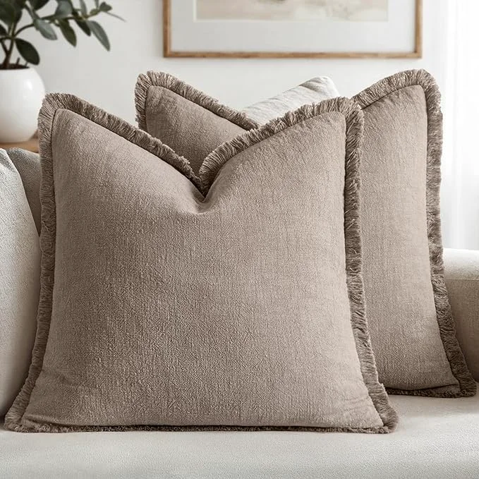 Practical MIULEE Decorative Throw Pillow Covers Neutral Linen Fringe Throw Pillows Euro Sophisticated