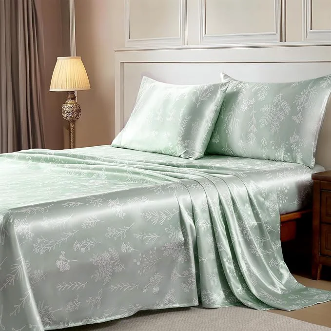 Flexible MR HM Satin Bed Sheets with Elastic Corner Straps Queen Size Sheets Set Superior