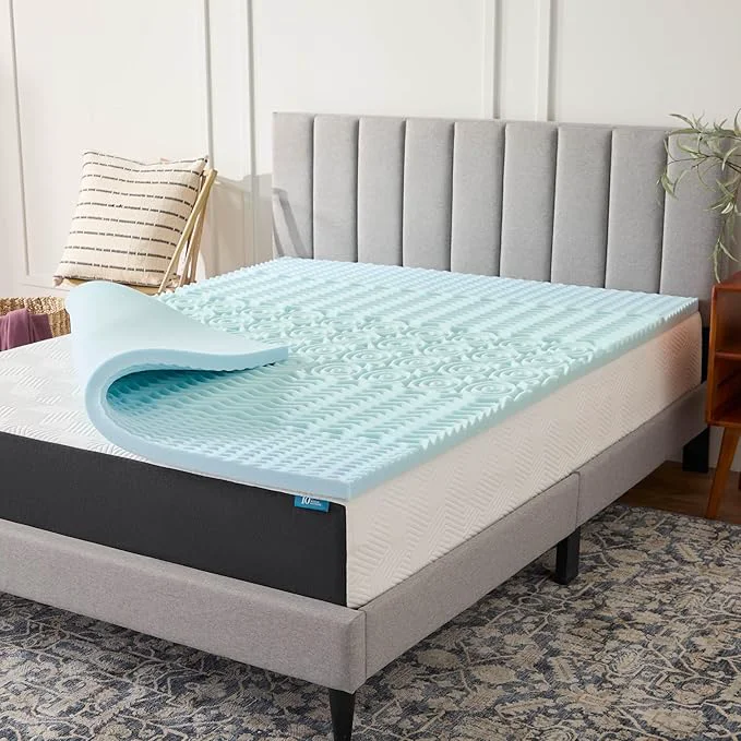 Powerful LUCID 2 Inch Gel Memory Foam Mattress Topper Twin size – 5 Zones – Cooling Gel Effective
