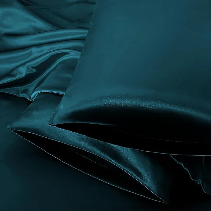 Trendy Aormenzy Satin Pillow Cases for Women Queen Size Set of 2 Dark Teal Satin Efficient