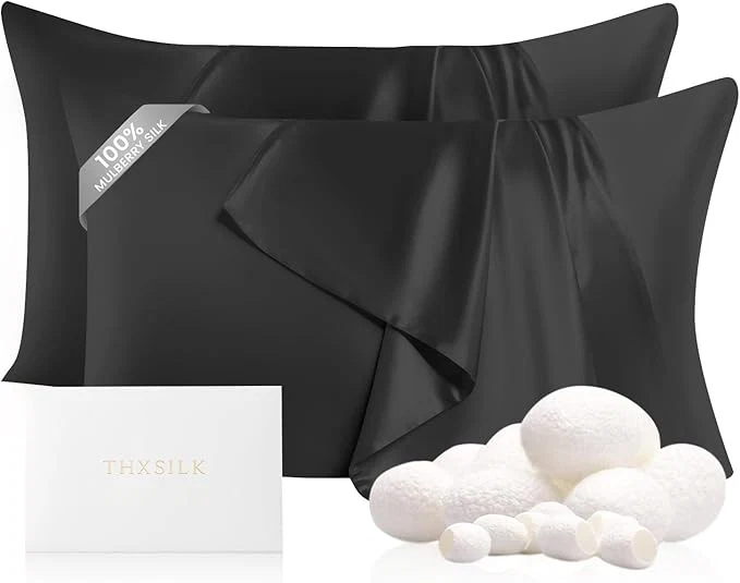 Modern THXSILK Set of 2 Mulberry Silk Pillowcases Green