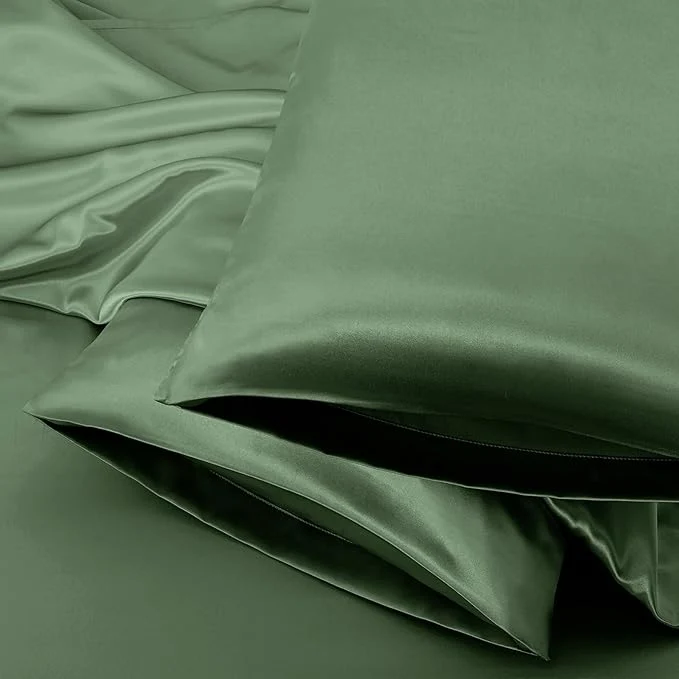Effective Aormenzy Satin Pillow Cases for Women King Size Set of 2 Woodland Green Satin Responsible