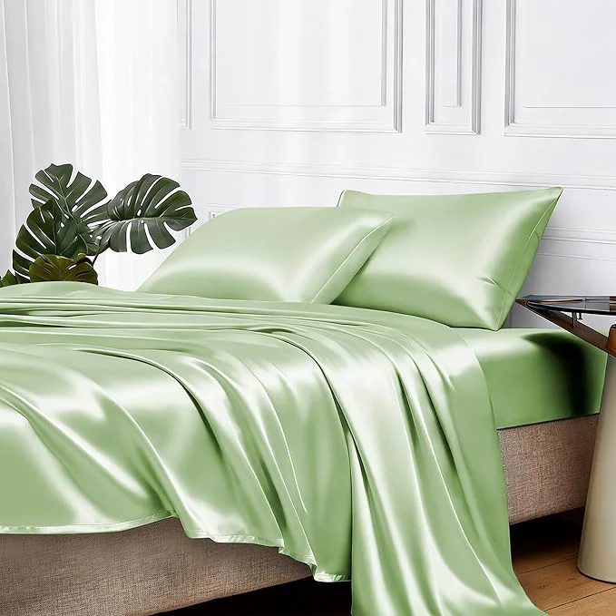 Sustainable MR HM Satin Bed Sheets with Elastic Corner Straps King Size Sheets Set Quality