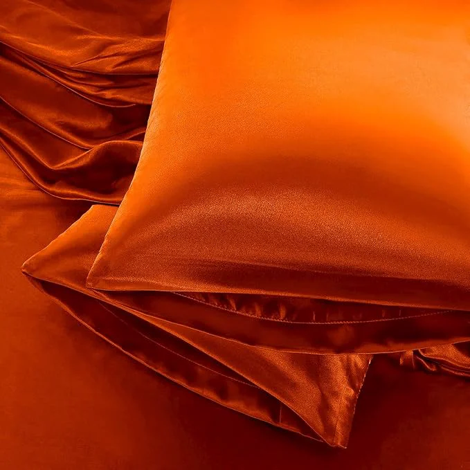 Enhanced Aormenzy Satin Pillow Cases for Women King Size Set of 2 Burnt Orange Satin Artisan