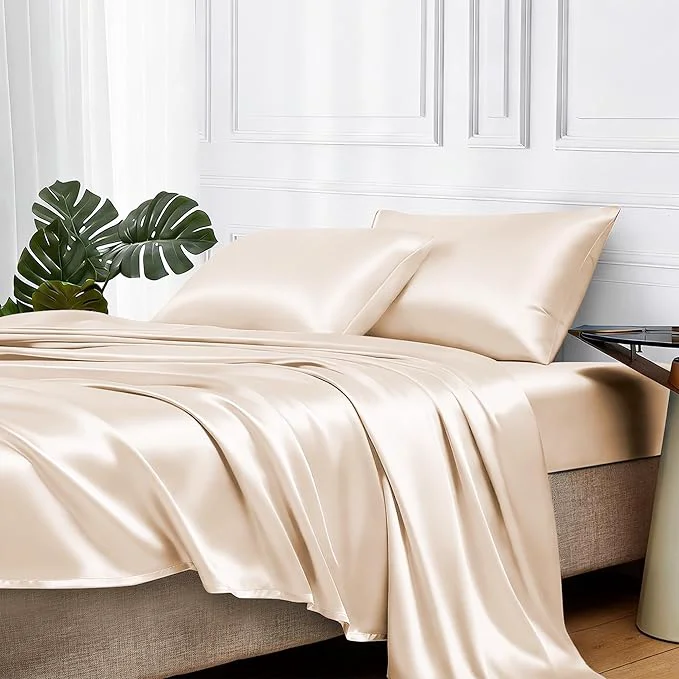 Excellent MR HM Satin Bed Sheets California King Size Sheets Set Easy-to-Use