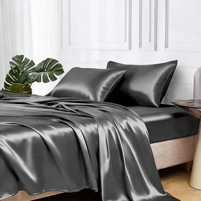 Elegant MR HM Satin Bed Sheets California King Size Sheets Set Safe