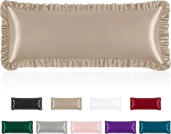 Casual Homiest Ruffle Satin Body Pillow Cover Silky Satin Body Pillowcase Secure