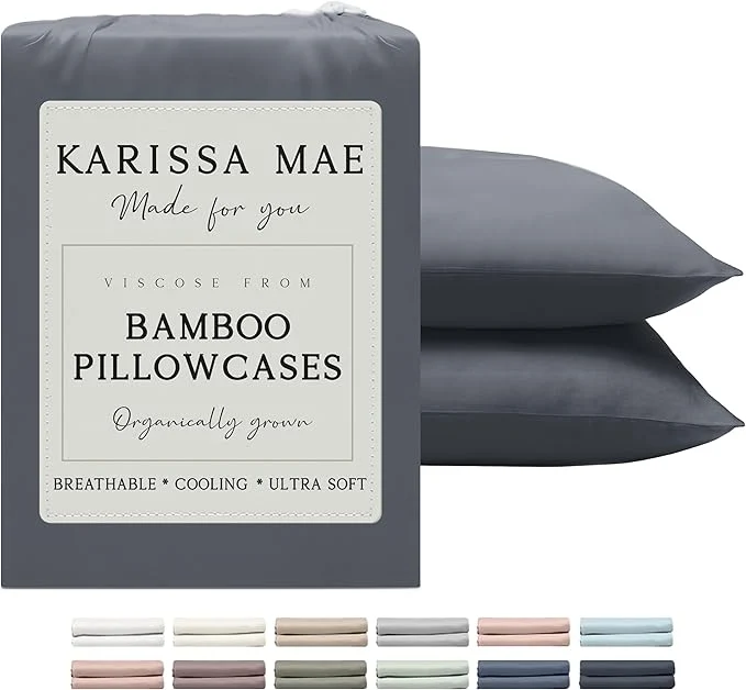 Contemporary Karissa Mae Cooling Bamboo Viscose Queen Size Pillowcase Set FSC Premium Material