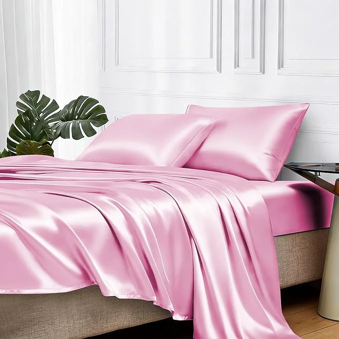 Expertly Made MR HM Satin Bed Sheets Full Size Sheets Set Fine Crafted