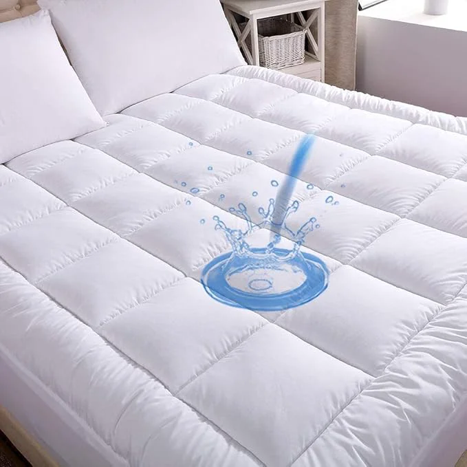 Advanced WhatsBedding Waterproof Mattress Pad Cal-King Size Cotton Top Down Natural