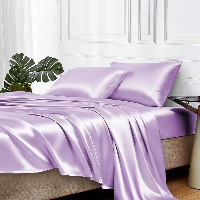 Easy-to-Use MR HM Satin Bed Sheets with Elastic Corner Straps Full Size Sheets Set Certified