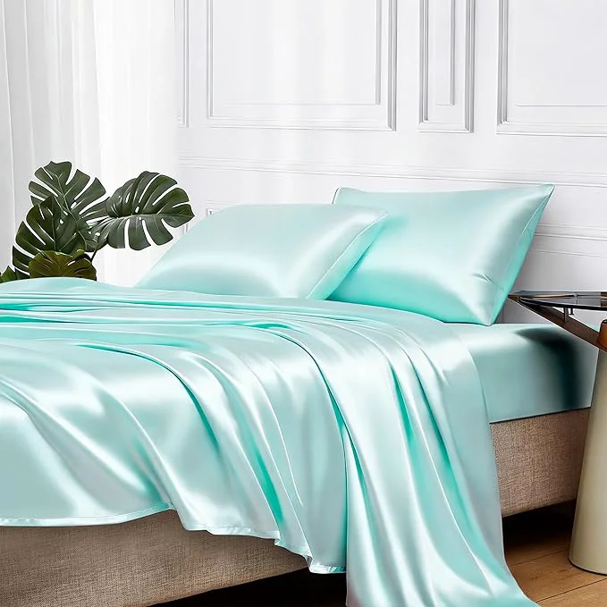 Elegant MR HM Satin Bed Sheets Twin XL Size Sheets Set Green