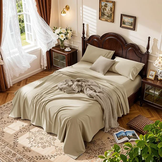 Original LBRO2M 1000 Thread Count Egyptian Cotton Sheets Set Queen Size 4 Piece Official
