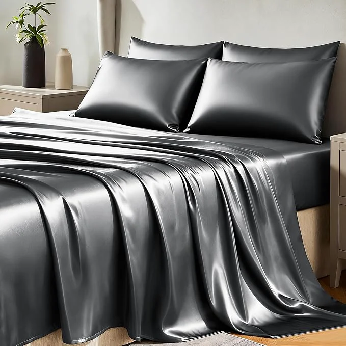 Original CozyLux Satin Sheets Queen Size Bed Set Expertly Made