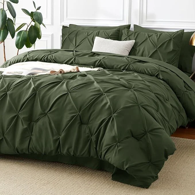 Durable CozyLux California King Comforter Set Olive Green Traditional