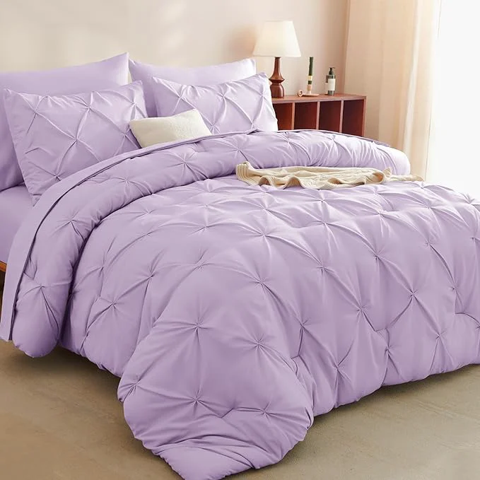 Certified CozyLux King Size Comforter Set Lavender 7 Pieces Bed in A Bag Light Purple Detailed