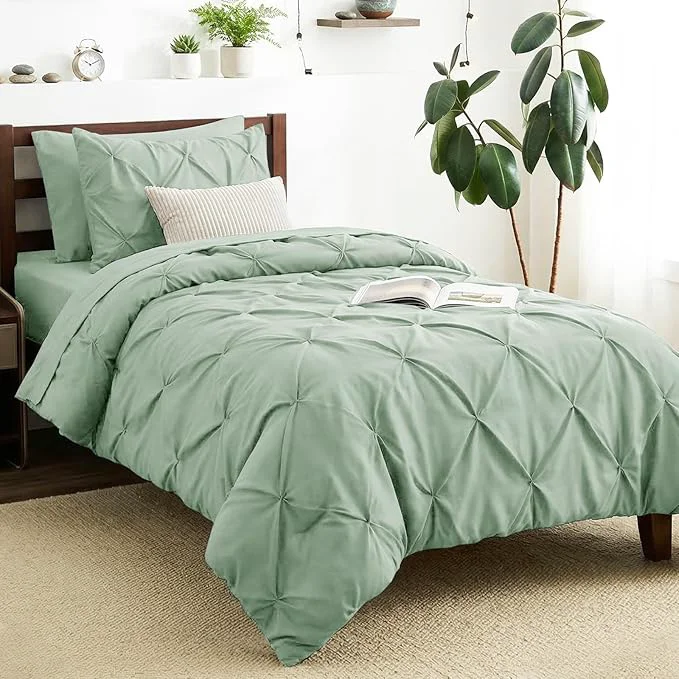 CozyLux Twin XL Comforter Set Sage Green 5 Pieces Twin Extra Long Pintuck Bed Enhanced