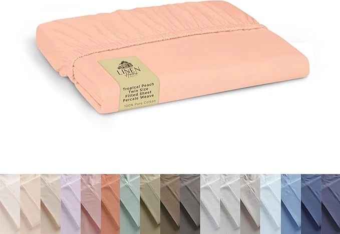 Responsible Linen Home Cotton Percale Weave Fitted Sheet Twin Size Tropical Peach Original