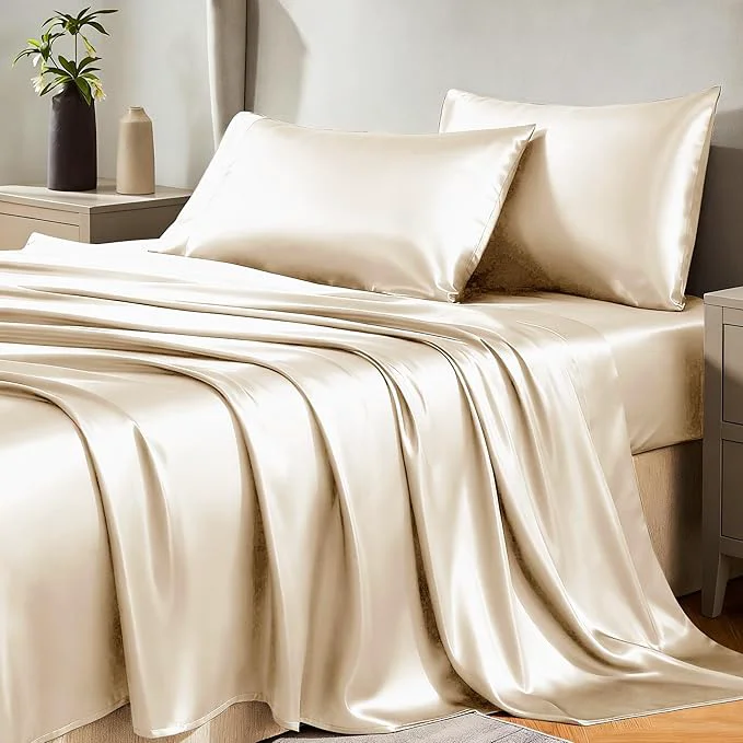 Premium Material CozyLux Satin Sheets Queen Size Bed Set Detailed