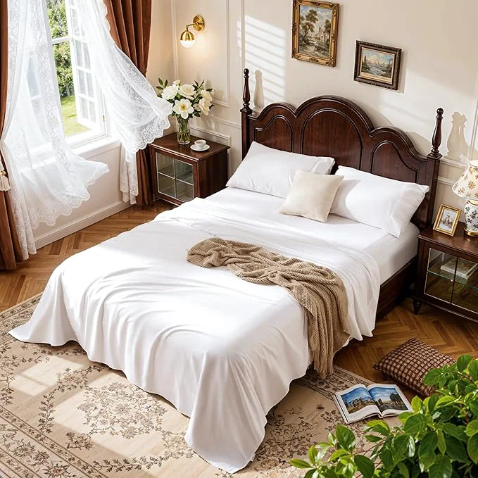 Lightweight LBRO2M 1000 Thread Count Cotton Sheets Set King Size Bed Sheet 4 Piece Healthy