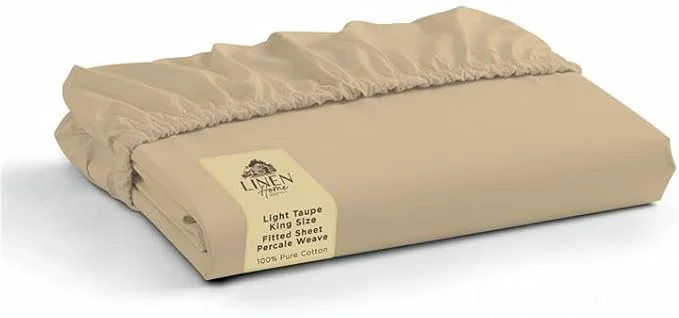 Proven Linen Home Cotton Percale Weave Fitted Sheet King Size Light Taupe Trendy