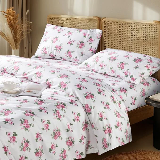 Advanced LBRO2M 1000 Thread Count Sheets Egyptian Cotton Bedding Set Floral King Durable