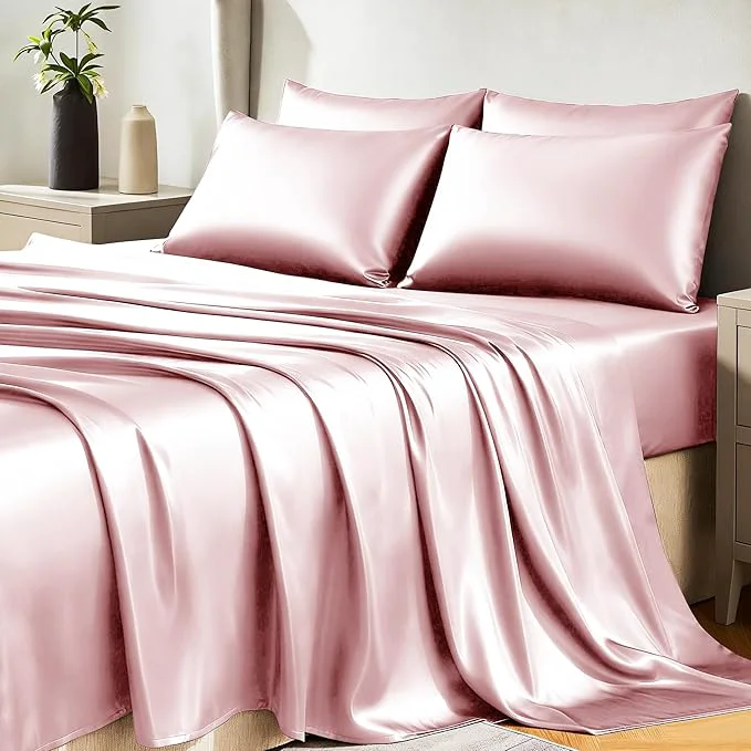 Comfortable CozyLux Satin Sheets King Size Sheet Set Smart