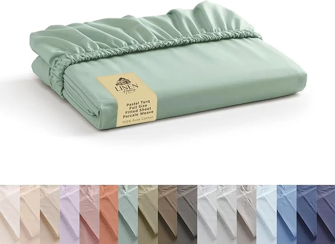 Dependable Linen Home Cotton Percale Weave Fitted Sheet Full Size Pastel Turk Clean