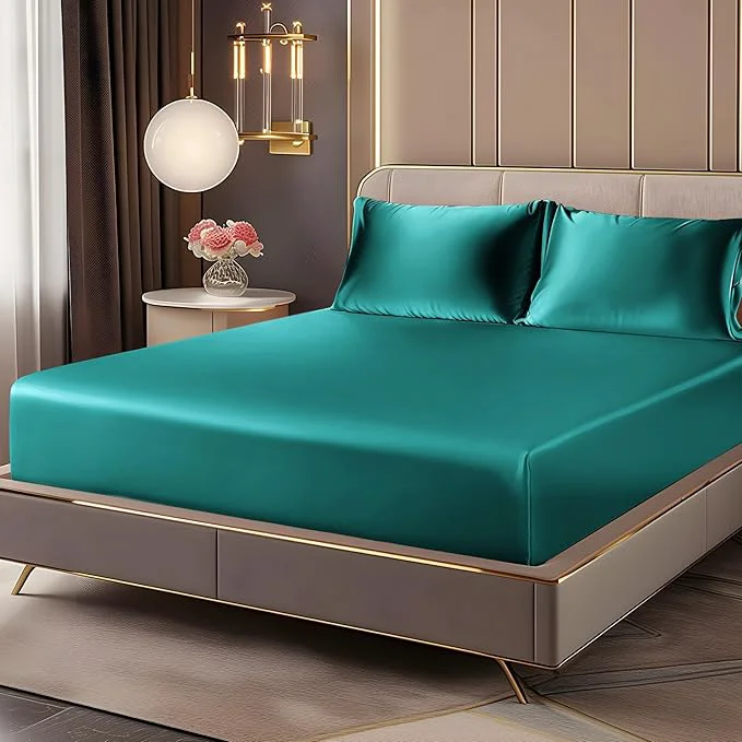 Carefully Designed BEDELITE Satin Fitted Sheet and Pillowcases Set Luxury Soft Similar to Silk Official