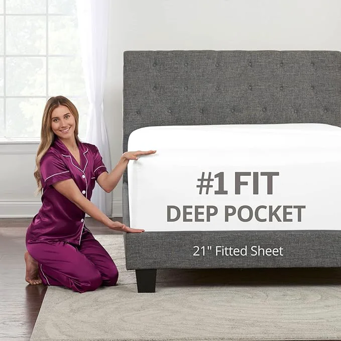 Stylish DeaLuxe Cal King Fitted Sheet Only Deep Pocket – 17in – 21in Inch Extra Deep Powerful
