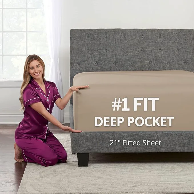 Casual California King Fitted Sheet Deep Pocket – Cal King Fitted Sheet Only – 21 Cal Durable