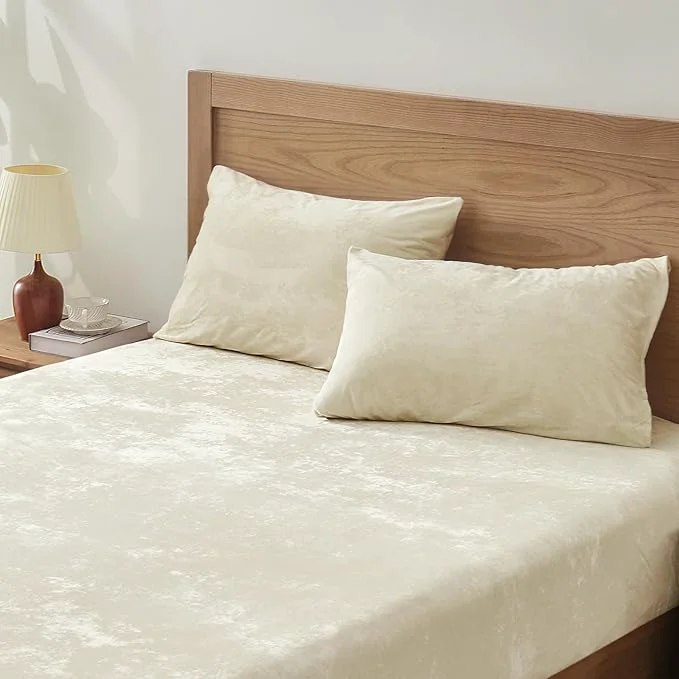 Environmentally Friendly BEDELITE Velvet Fitted Sheet and Pillowcase Set Luxury Soft Fuzzy Bottom Sheet Lightweight