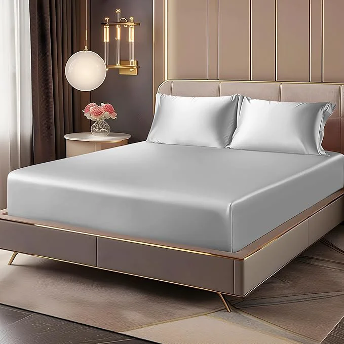 Environmentally Friendly BEDELITE Satin Fitted Sheet and Pillowcase Set Luxury Soft Similar to Silk Top-Quality