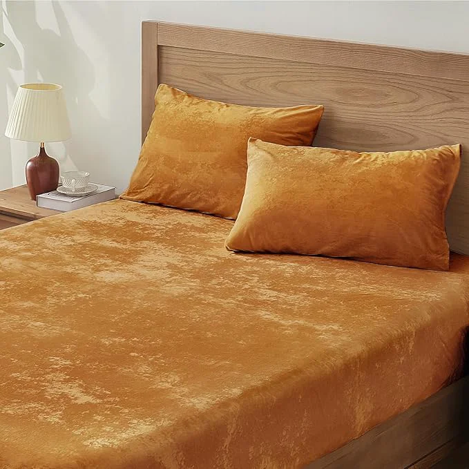 Relaxed BEDELITE Velvet Fitted Sheet and Pillowcases Set Luxury Soft Fuzzy Bottom Sheet Lightweight