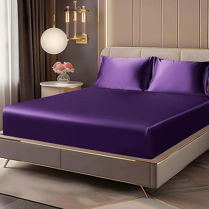 Stylish BEDELITE Satin Fitted Sheet and Pillowcase Set Luxury Soft Similar to Silk Powerful