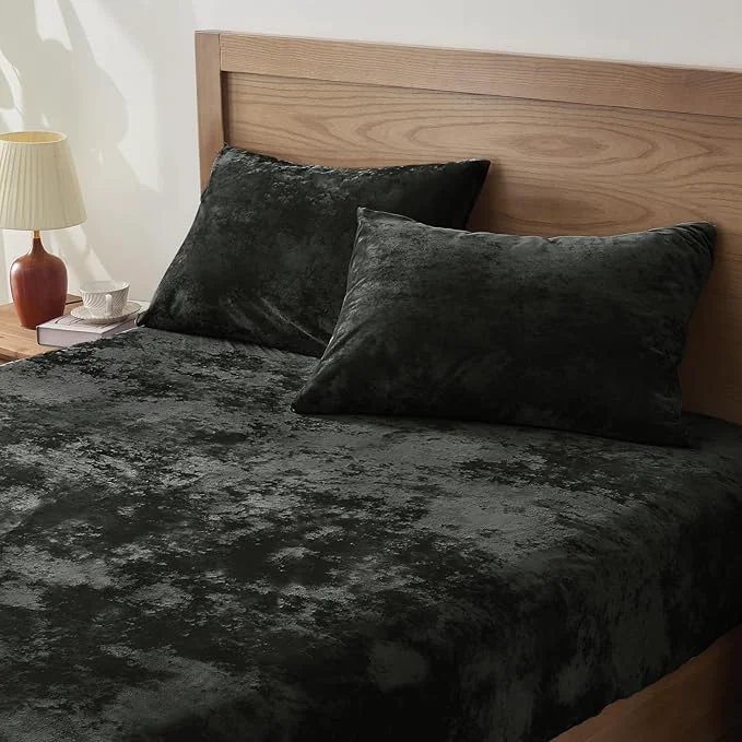 Modern BEDELITE Velvet Fitted Sheet and Pillowcases Set Luxury Soft Fuzzy Bottom Sheet Efficient