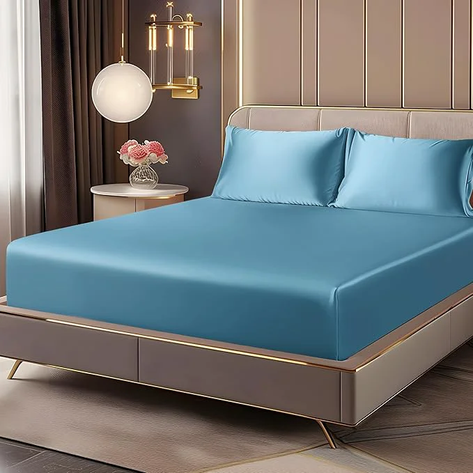 Selected BEDELITE Satin Fitted Sheet and Pillowcases Set Luxury Soft Similar to Silk Elite