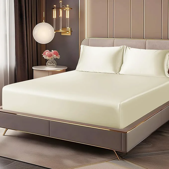 Dependable BEDELITE Satin Fitted Sheet and Pillowcases Set Luxury Soft Similar to Silk Fashionable