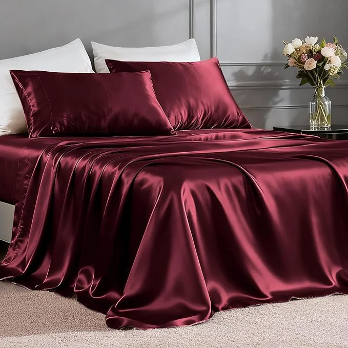 Dependable FreshCulture Satin Sheets Queen Size Bed Set- 4 Piece Luxury Soft Silky Queen Comfortable