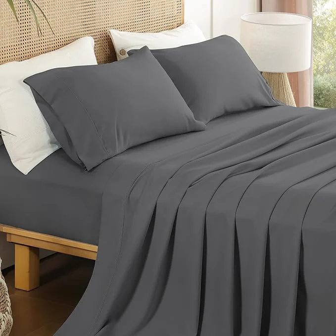 Outstanding Twin Sheet Set 3 Piece Wrinkle Oeko-Tex Bedsheets，Dark Grey World-Class