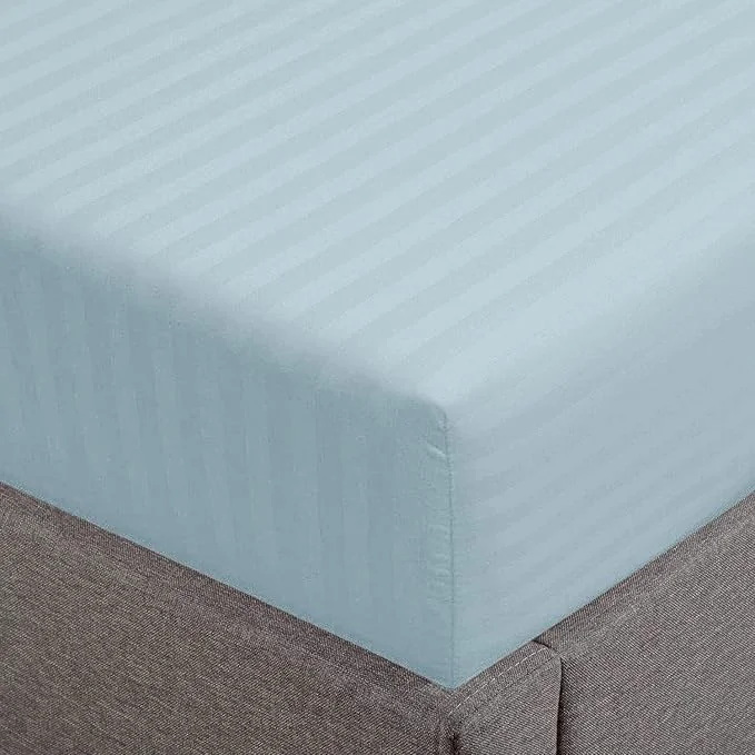 Carefully Designed Feather Stitch 1 PC Fitted Sheet California King Size Cotton Damask Detailed