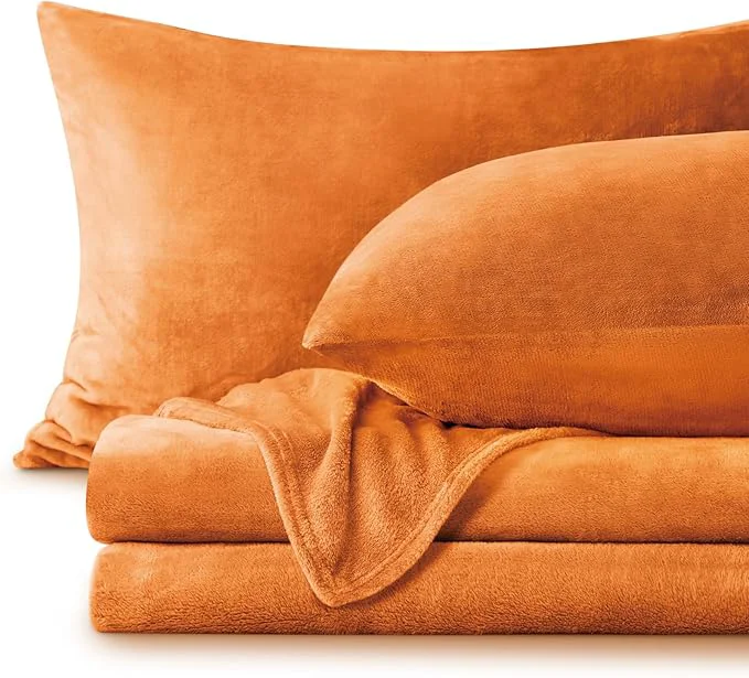 Solid BEDELITE Flannel Sheets Twin Size Burnt Orange High-Quality