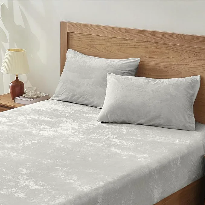 Stylish BEDELITE Velvet Fitted Sheet and Pillowcases Set Luxury Soft Fuzzy Bottom Sheet Practical