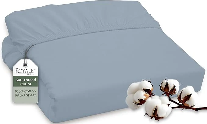 High-Grade ROYALE LINENS 300 Thread Count Long Staple Combed Cotton Fitted Sheet Queen Original Design