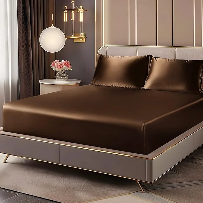 Practical BEDELITE Satin Fitted Sheet and Pillowcases Set Luxury Soft Similar to Silk High-Quality