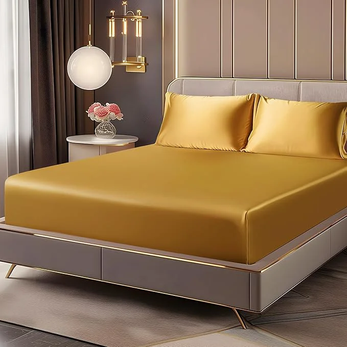 Verified BEDELITE Satin Fitted Sheet and Pillowcases Set Luxury Soft Similar to Silk Innovative