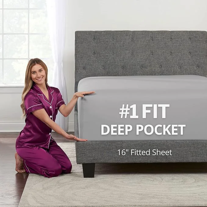 Carefully Designed Kids Twin Deep Pocket Fitted Sheet 16’18’ Deep Mattress Toppers Calm Grey Expertly Made