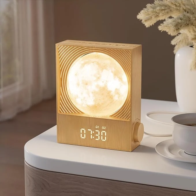 Clean RETEYUNG Sunrise Alarm Clocks for Heavy Sleepers Rotatable Moon Light Durable