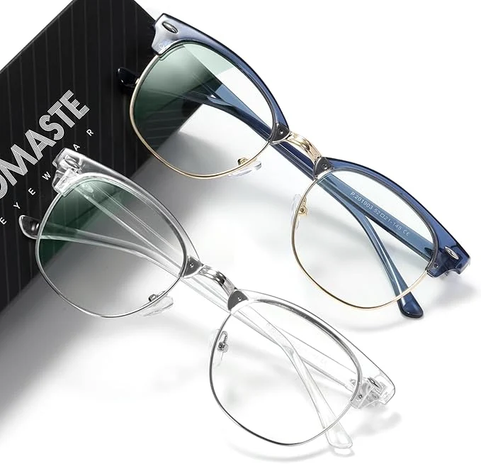 Modern Blue Light Blocking Glasses Vintage Half Frame UV Clear Lens Anti Eyestrain Durable