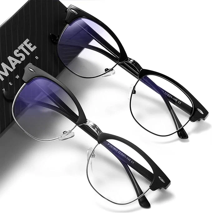 Safe Blue Light Blocking Glasses Vintage Half Frame UV Clear Lens Anti Eyestrain Refined